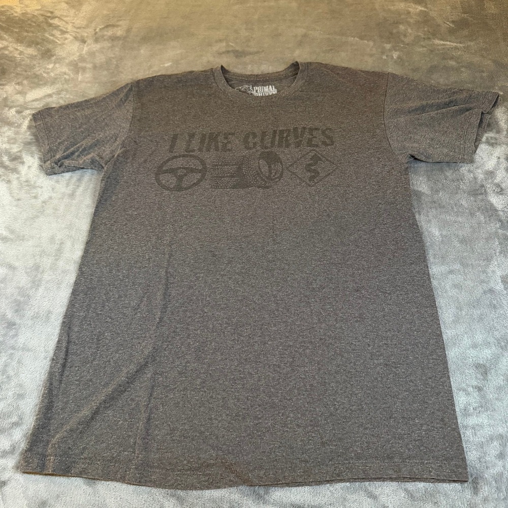 Primal Driven I Like Curves Graphic T Shirt Men's Medium Gray Auto Racing